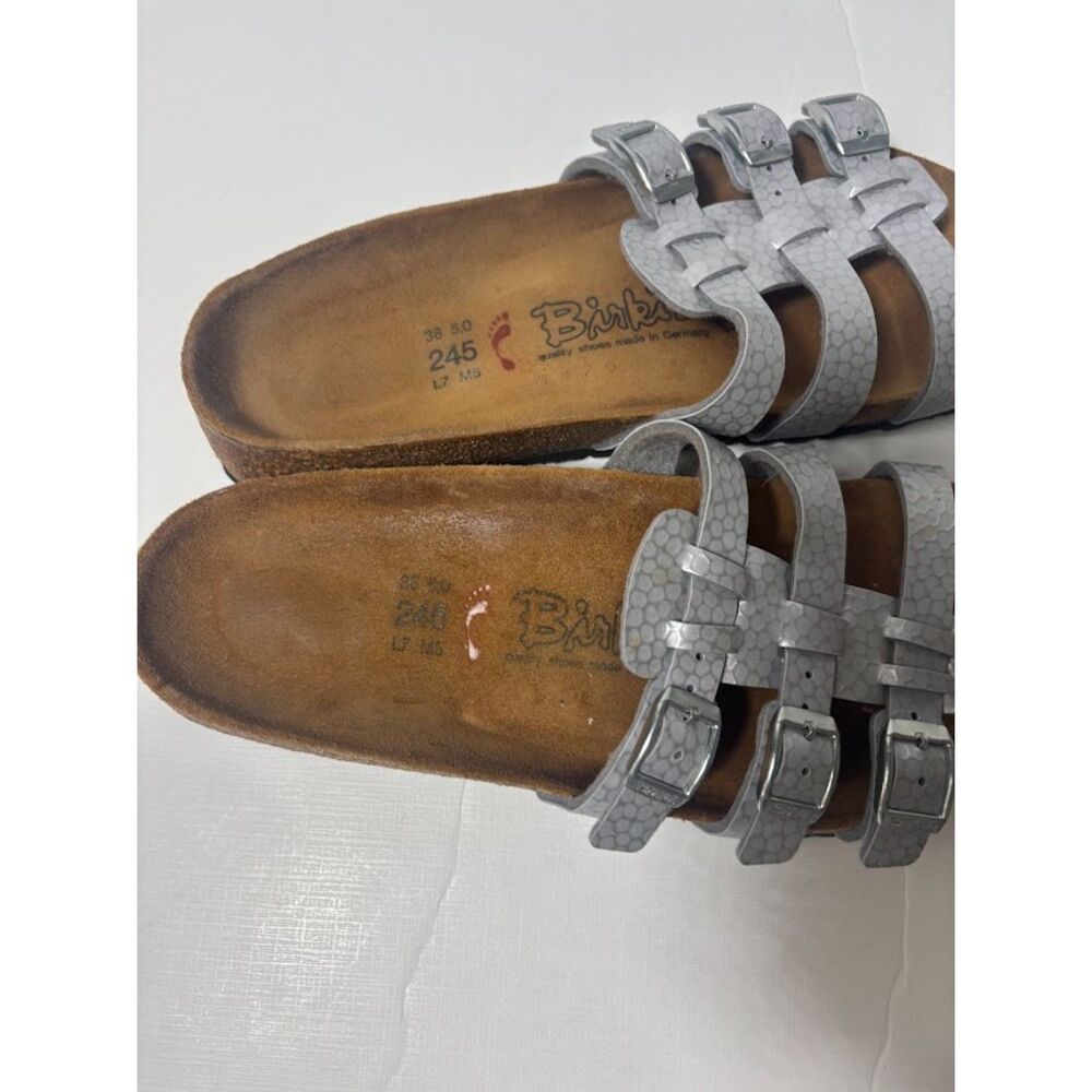 Birkenstock Birki's Women’s Xenia Silver Metallic Birko Flor Sandals Sz 38/7 - Picture 3 of 6